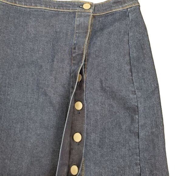 Loft Dark Wash button Fly Wrap front jean skirt Womens Size 6 New - Picture 4 of 5